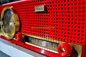 SOLD! - Oct 27, 2018 - Sweetheart Red and Pink Mid Century Retro 1959-1961 CBS C230 Tube AM Clock Radio Rare Color Combo! - [product_type} - CBS - Retro Radio Farm
