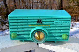 SOLD! - July 26, 2018 - TURQUOISE Mid Century Retro Jetsons 1957 Motorola 56H Turbine Tube AM Radio Works And Looks Amazing! - [product_type} - Motorola - Retro Radio Farm