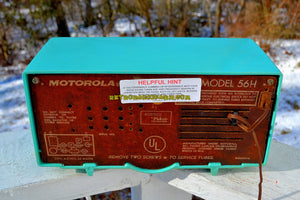 SOLD! - July 26, 2018 - TURQUOISE Mid Century Retro Jetsons 1957 Motorola 56H Turbine Tube AM Radio Works And Looks Amazing! - [product_type} - Motorola - Retro Radio Farm