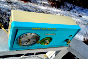 SOLD! - Jan 1, 2018 - SKY BLUE Mid Century Retro 1958 Motorola Model 5C23CW Tube AM Clock Radio Beautiful and Sounds Great! - [product_type} - Motorola - Retro Radio Farm