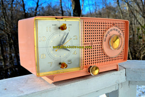 SOLD! - May 1, 2019 - Bluetooth MP3 Ready - Primrose Pink Mid Century 1959 General Electric Model C437A Tube AM Clock Radio Works Great! - [product_type} - General Electric - Retro Radio Farm