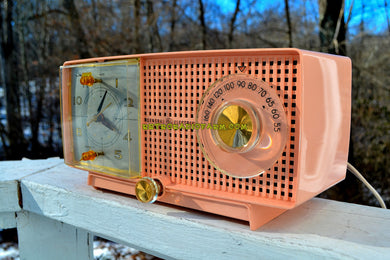 SOLD! - May 1, 2019 - Bluetooth MP3 Ready - Primrose Pink Mid Century 1959 General Electric Model C437A Tube AM Clock Radio Works Great!