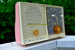 SOLD! - Oct 1, 2017 - PINK BEAUTY Mid-Century Retro Vintage 1959 Philco Model J772-124 AM Tube Clock Radio Totally Restored! - [product_type} - Philco - Retro Radio Farm