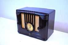 Load image into Gallery viewer, Golden Age Neoclassical Brown Bakelite 1936 Emerson Model 429 AM Vacuum Tube Radio Art Deco Beauty!