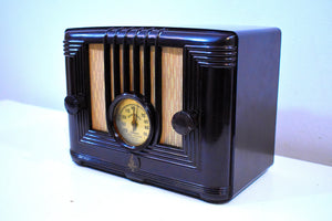 Golden Age Neoclassical Brown Bakelite 1936 Emerson Model 429 AM Vacuum Tube Radio Art Deco Beauty!