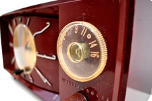 Load image into Gallery viewer, Burgundy Red 1959 Westinghouse Model H545T5A Vintage Tube AM Clock Radio Totally Restored!