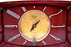 Burgundy Red 1959 Westinghouse Model H545T5A Vintage Tube AM Clock Radio Totally Restored!