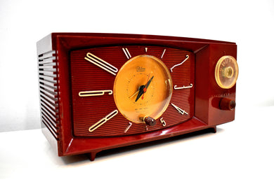 Burgundy Red 1959 Westinghouse Model H545T5A Vintage Tube AM Clock Radio Totally Restored!