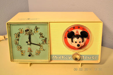 SOLD! - February 19, 2014 - MICKEY MOUSE Vintage 1960 General Electric C2419A Tube AM Radio Clock Alarm
