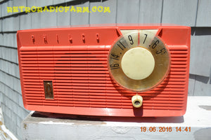 SOLD! - July 2, 2016 - BLUETOOTH MP3 READY - Salmon Pink Retro Mid Century Jetsons Vintage 1958 Philco E-814-124 AM Tube Radio WORKS! - [product_type} - Philco - Retro Radio Farm