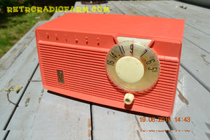 SOLD! - July 2, 2016 - BLUETOOTH MP3 READY - Salmon Pink Retro Mid Century Jetsons Vintage 1958 Philco E-814-124 AM Tube Radio WORKS! - [product_type} - Philco - Retro Radio Farm