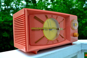 SOLD! - Aug 4, 2017 - ROSE PINK Mid Century Retro 1959 Westinghouse Model H545T5A Tube AM Clock Radio Totally Restored! - [product_type} - Westinghouse - Retro Radio Farm