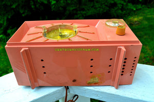 SOLD! - Aug 4, 2017 - ROSE PINK Mid Century Retro 1959 Westinghouse Model H545T5A Tube AM Clock Radio Totally Restored! - [product_type} - Westinghouse - Retro Radio Farm