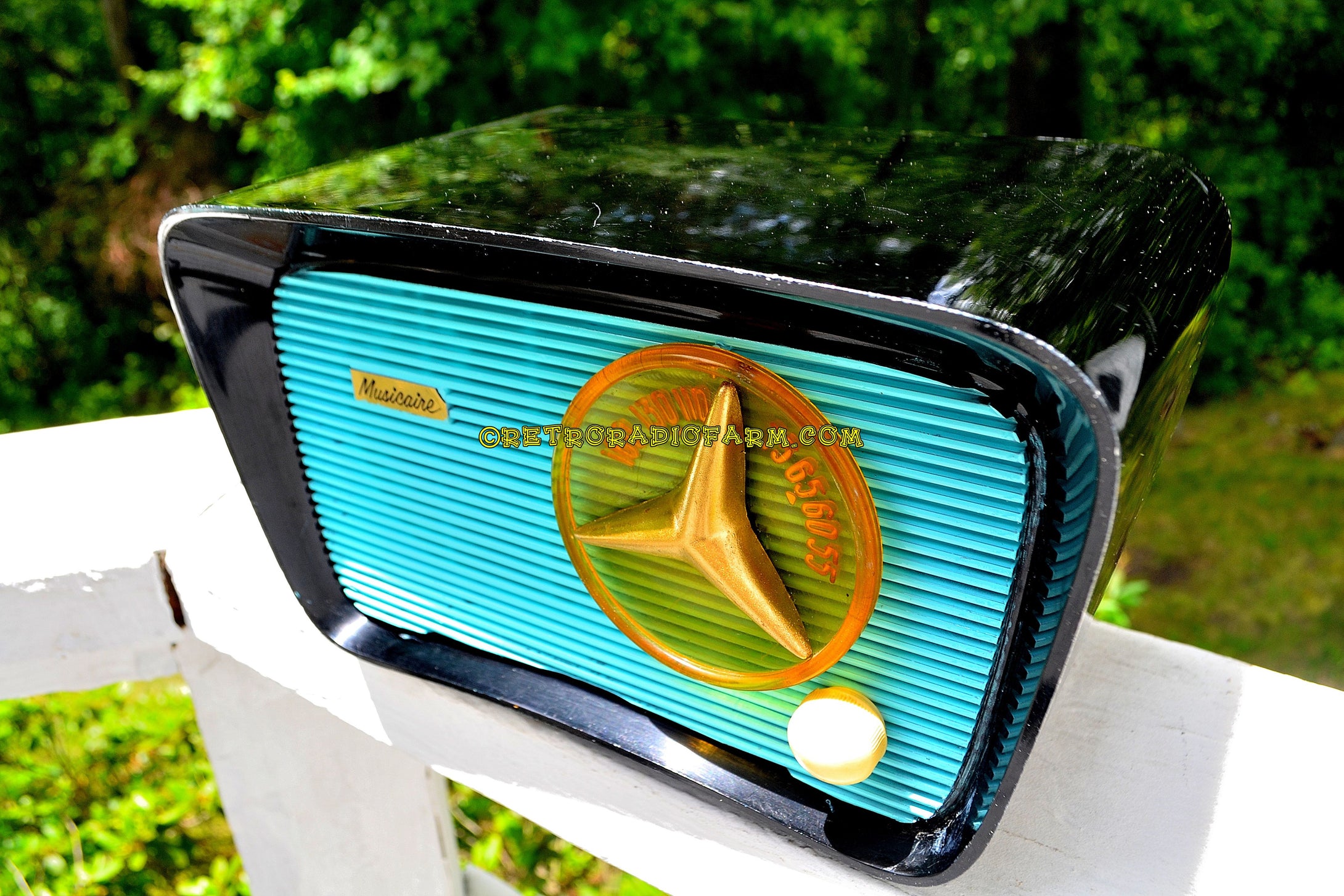 SOLD! - July 4, 2017 - SO JETSONS LOOKING Retro Vintage Aqua and Black Musicaire T-204 AM Tube Radio Works Great! - [product_type} - Musicaire - Retro Radio Farm