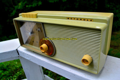 SOLD! - Sept 18, 2018 - BLUETOOTH MP3 UPGRADE ADDED - Light Olive Retro Jetsons 1960 Motorola 5C23GW Tube AM Clock Radio Rare Color and Beautiful!