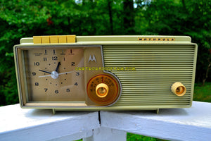 SOLD! - Sept 18, 2018 - BLUETOOTH MP3 UPGRADE ADDED - Light Olive Retro Jetsons 1960 Motorola 5C23GW Tube AM Clock Radio Rare Color and Beautiful! - [product_type} - Motorola - Retro Radio Farm