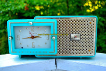 Charger l&#39;image dans la galerie, SOLD! - July 11, 2017 - BRIGHT SEAFOAM GREEN Retro Jetsons 1957 Bulova Model 120 Tube AM Clock Radio Absolutely Pristine! - [product_type} - Bulova - Retro Radio Farm