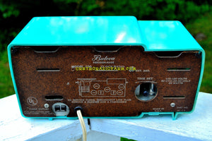 SOLD! - July 11, 2017 - BRIGHT SEAFOAM GREEN Retro Jetsons 1957 Bulova Model 120 Tube AM Clock Radio Absolutely Pristine! - [product_type} - Bulova - Retro Radio Farm