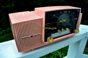 SOLD! - July 17, 2017 - COUPE DE VILLE PINK Mid Century Jetsons 1959 General Electric Model 915 Tube AM Clock Radio Totally Restored! - [product_type} - General Electric - Retro Radio Farm