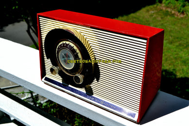 SOLD! - July 23, 2017 - WILD CHERRY RED Mid Century Sputnik Era Vintage 1957 General Electric 862 Tube AM Radio Beautiful But Distressed Condition!