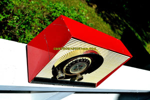 SOLD! - July 23, 2017 - WILD CHERRY RED Mid Century Sputnik Era Vintage 1957 General Electric 862 Tube AM Radio Beautiful But Distressed Condition! - [product_type} - General Electric - Retro Radio Farm