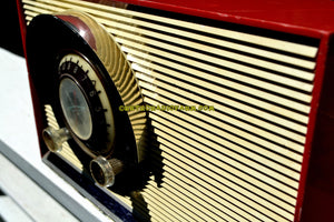 SOLD! - July 23, 2017 - WILD CHERRY RED Mid Century Sputnik Era Vintage 1957 General Electric 862 Tube AM Radio Beautiful But Distressed Condition! - [product_type} - General Electric - Retro Radio Farm