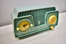 Load image into Gallery viewer, Aqua Turquoise 1954 Stewart Warner Model 9187E Vacuum Tube AM Clock Radio Rare Color Quality Manufacturer!
