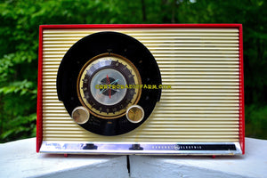 SOLD! - May 31, 2017 - WILD CHERRY RED Mid Century Sputnik Era Vintage 1957 General Electric 862 Tube AM Radio Beautiful! - [product_type} - General Electric - Retro Radio Farm
