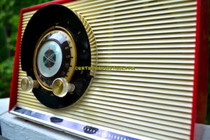 SOLD! - May 31, 2017 - WILD CHERRY RED Mid Century Sputnik Era Vintage 1957 General Electric 862 Tube AM Radio Beautiful! - [product_type} - General Electric - Retro Radio Farm