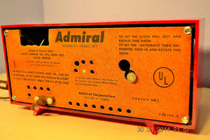SOLD! - June 17, 2014 - LIPSTICK RED Vintage Atomic Age 1955 Admiral 5S38 Tube AM Radio Clock Alarm - [product_type} - Admiral - Retro Radio Farm