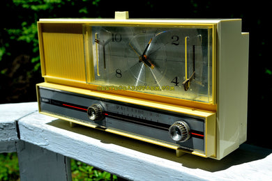 SOLD! - June 26, 2016 - PASTEL YELLOW Mid Century Retro 1964 Silvertone Model 4044 AM Clock Radio Totally Restored!