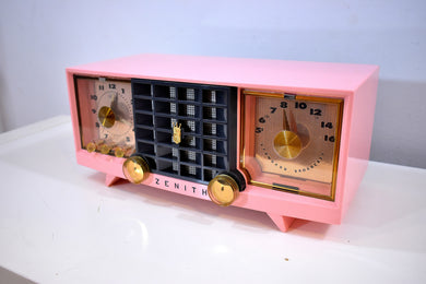 Fairlane Pink and Black Mid Century Vintage 1956 Zenith Z519V AM Vacuum Tube Clock Radio Works Great and Near Mint!