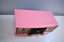 Load image into Gallery viewer, Fairlane Pink and Black Mid Century Vintage 1956 Zenith Z519V AM Vacuum Tube Clock Radio Works Great and Near Mint!