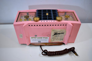Fairlane Pink and Black Mid Century Vintage 1956 Zenith Z519V AM Vacuum Tube Clock Radio Works Great and Near Mint!