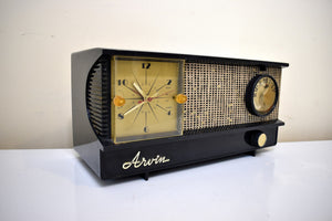 Charcoal Houndstooth 1958 Arvin Model 5572 AM Vacuum Tube Clock Radio Sounds and Looks Terrific!