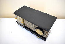Load image into Gallery viewer, Charcoal Houndstooth 1958 Arvin Model 5572 AM Vacuum Tube Clock Radio Sounds and Looks Terrific!