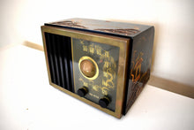 Load image into Gallery viewer, Bluetooth Ready To Go - Asian Theme Painted Black Bakelite 1946 RCA Victor Model 75-X-18 Vacuum Tube AM Radio Sounds Great! Looks Spectacular!