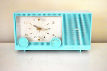 Load image into Gallery viewer, Bright Turquoise 1962 1963 Admiral Model Y3149 &#39;The Celebrity&#39; Vacuum Tube AM Radio Clock Sounds Looks Great!