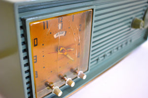 Sage Green 1955 Admiral Model 5W38 Vintage Atomic Age Vacuum Tube AM Radio Clock Sounds Looks Great!