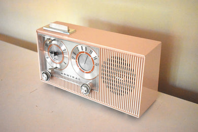 Primrose Pink 1959 Admiral Model YG754 Vacuum Tube AM Clock Radio Sounds  Looks Great! Rare Always On Clock Light Neon Bulb Works!