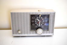 Load image into Gallery viewer, Aspen Gray 1964 Admiral Model YRC-517 Mid Century Vacuum Tube AM Clock Radio Sounds Great! Excellent Condition!
