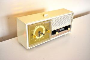 Bluetooth Ready To Go - Lily White 1964 Airline Model 1840A Solid State Radio Sounds Great! Always On Clock Light!