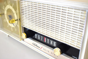 Bluetooth Ready To Go - Lily White 1964 Airline Model 1840A Solid State Radio Sounds Great! Always On Clock Light!