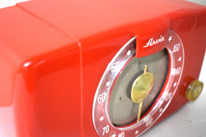 Gleaming Red 1950 Arvin Model 451T Vacuum Tube Radio Sounds Great Whiz Bang Illuminated Tuning Ring!
