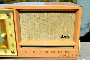 SOLD! - Sept 14, 2014 - BEAUTIFUL SANDY TAN Retro Space Age 1956 Arvin Tube AM Clock Radio WORKS! - [product_type} - Arvin - Retro Radio Farm