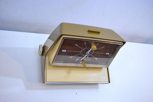Autumn Gold Solid State 1968 Silvertone Model 8036 AM Clock Radio Alarm Mod 60's Neo Futurism At Its Finest