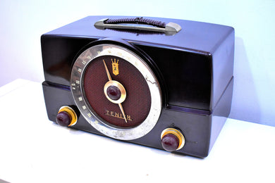 Chocolat Brown Mid Century 1955 Zenith H725 AM/FM Vacuum Tube Radio Loud As A Banshee!