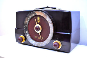 Chocolat Brown Mid Century 1955 Zenith H725 AM/FM Vacuum Tube Radio Loud As A Banshee!