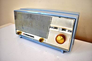 ドーン ブルーとシルバー 1963 ブローバ モデル 370 AM FM 真空管ラジオ 素晴らしい状態です。よく働く！