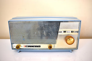 Dawn Blue and Silver 1963 Bulova Model 370 AM FM Vacuum Tube Radio Excellent Condition! Works Great!